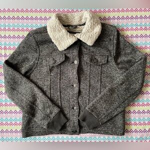 Abercrombie & Fitch Women Knit Sherpa Jacket Coat Gray White Size L